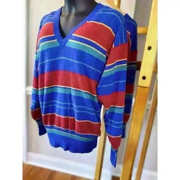NWT VTG Bill Haire Ltd. Cashmere Striped V‎ Neck Sweater Women's Sizes S & M - Picture 4 of 8